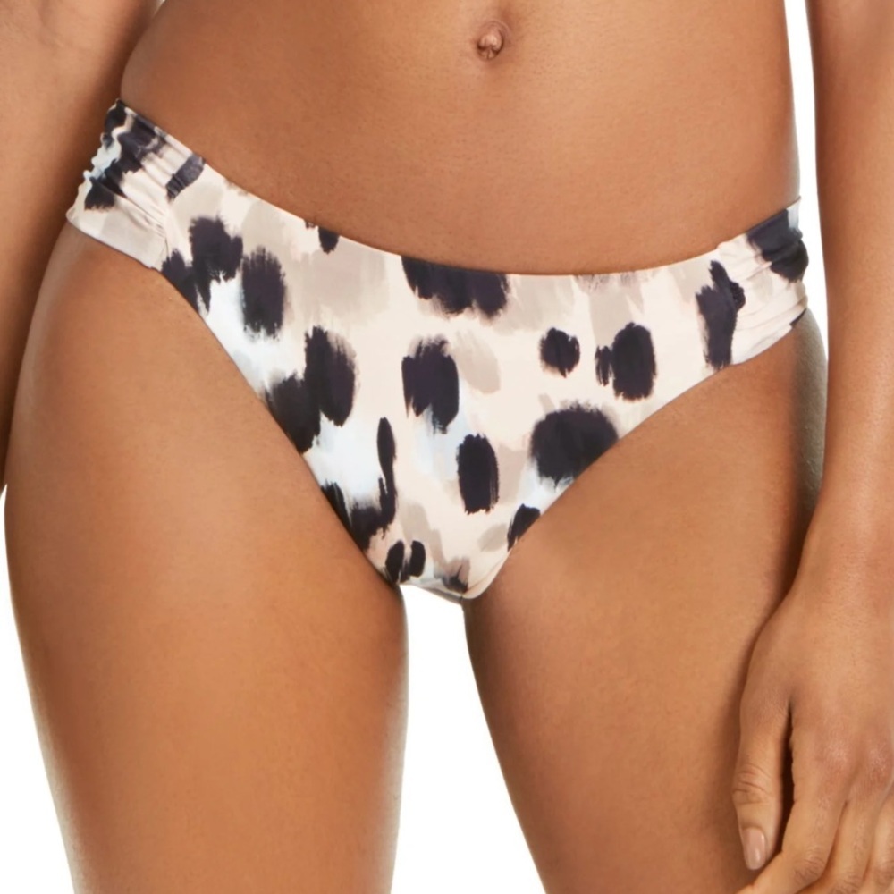 BAR III Shirred Hipster Swimsuit‎ Bottom Beige Leopard size XS NWT